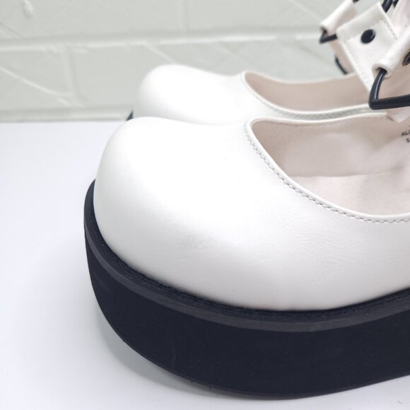 Demonia Sprite - 02 White Faux Leather Heart Strap Mary Jane Platform Lolita 8 - Picture 5 of 9